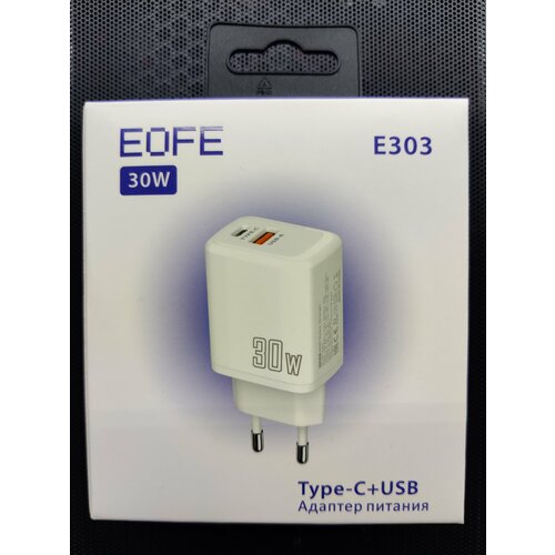 Сетевое зарядное устройство EOFE E303, 30W, USB(A+C), PD3.0 белое