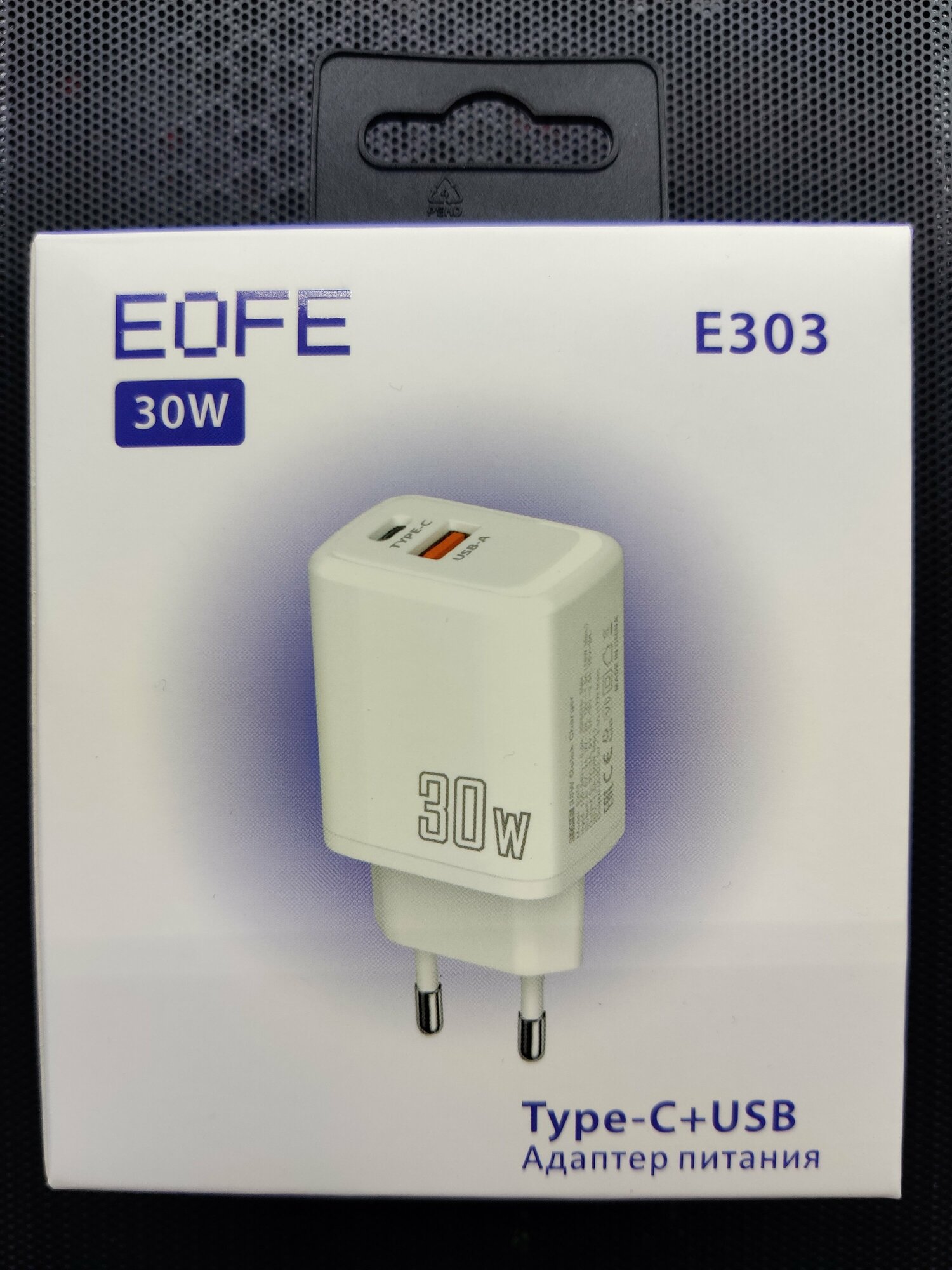 Сетевое зарядное устройство EOFE E303, 30W, USB(A+C), PD3.0 белое