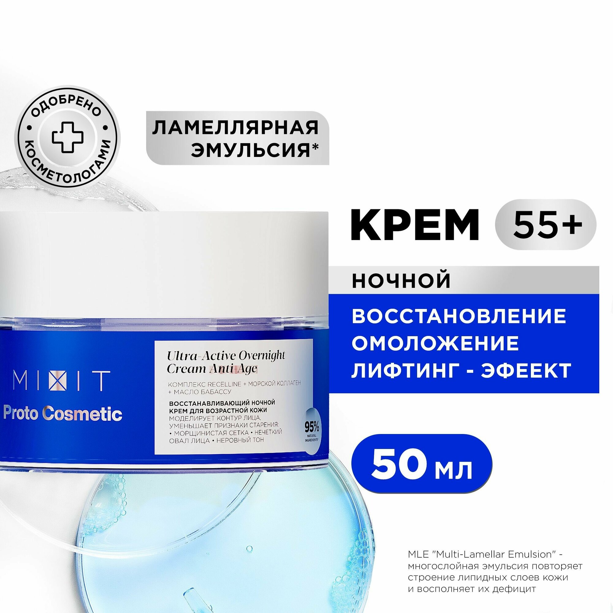 MIXIT Увлажняющий антивозрастной ночной крем для лица против морщин PROTO COSMETIC, 50 мл