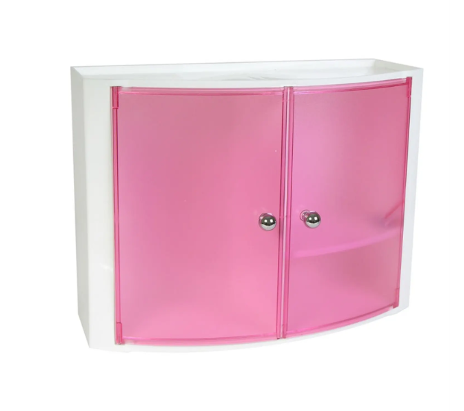 Настенный шкаф из ABS - пластик с дверцами и регулируемой по высоте и стороне полкой. Цвет: прозрачно- розовый Размер: 43x18x32 (M-08422)