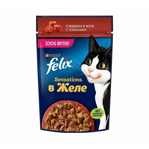 Влажный корм Паучи Феликс Сенсейшенс в желе для взрослых кошек с говядиной (цена за упаковку) 75г х 26шт