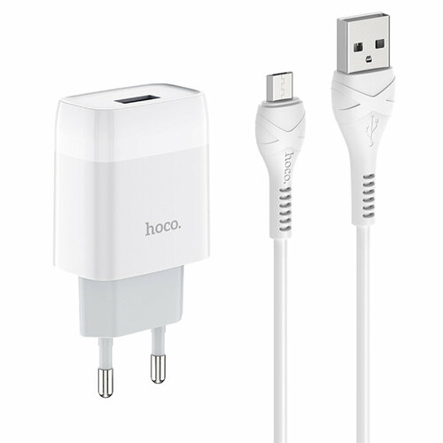 Сетевое зарядное устройство Hoco C72A + кабель micro USB, 2,1A, белый