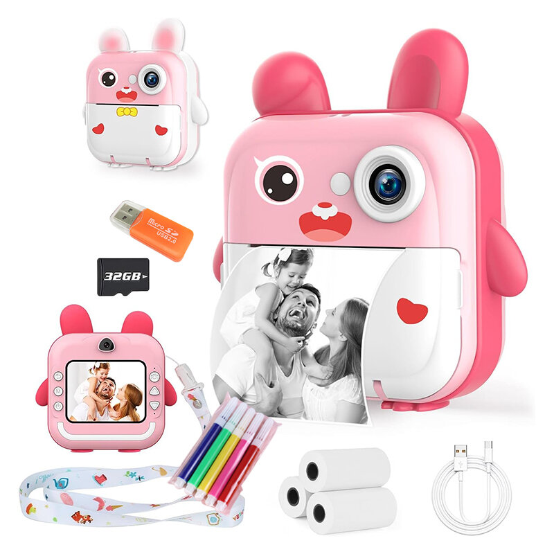 Детский фотоаппарат карта памяти 32 Гб 24 Мп фотографий и селфи Детская портативная камера игрушка розовый