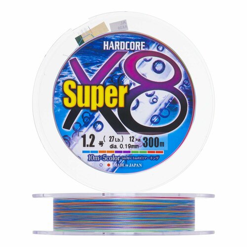 Шнур плетеный Duel Hardcore PE X8 Super #1,2 0,19мм 300м (5color)