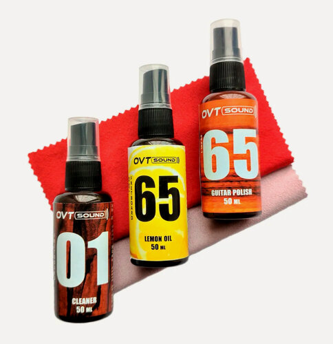 Изображение товара OVTSound-compl.50ml Комплект для ухода за гитарой: масло, очиститель, полироль, 2 салфетки, OVTSound
