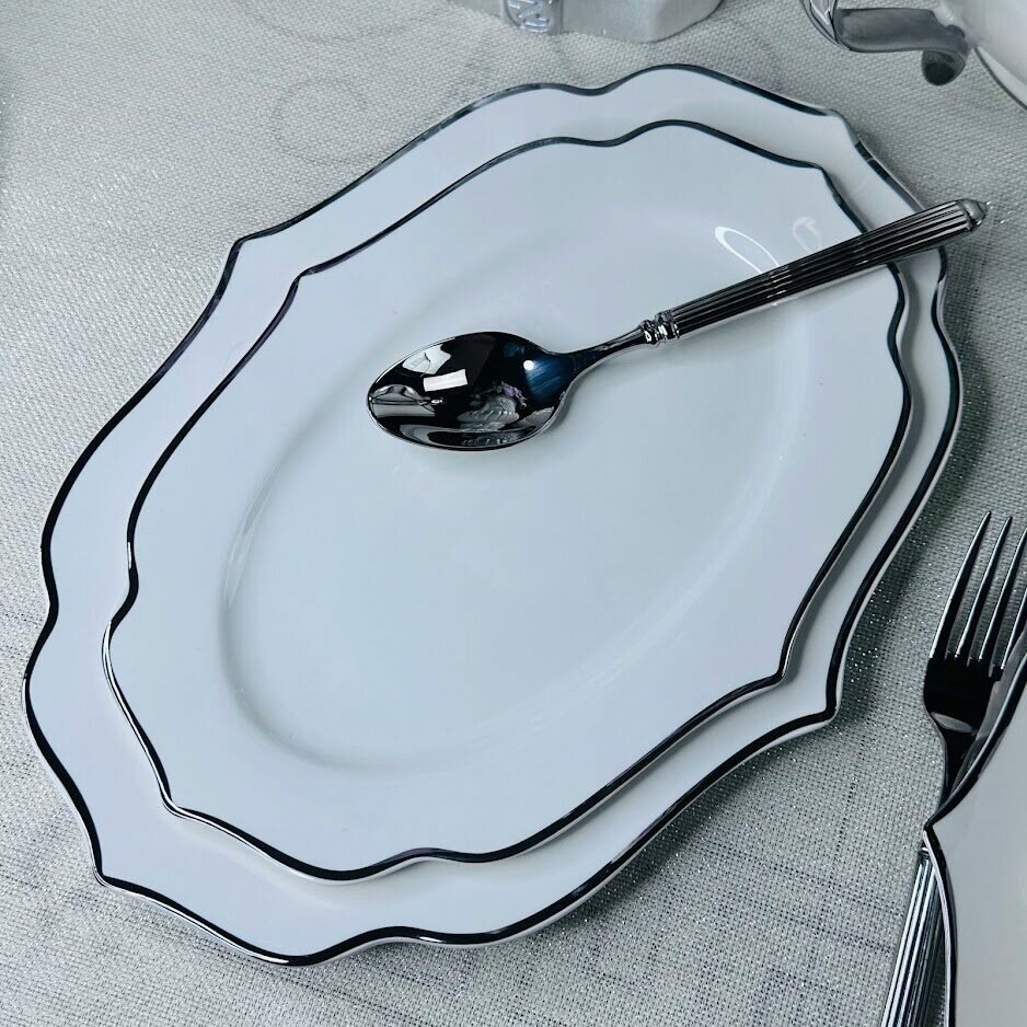 фото Набор из 2 овальных блюд 35,5см MAGNOLIA SILVER Фарфор Lenardi (196905)