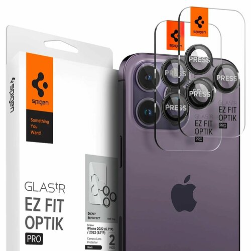 Защитное стекло для камеры Spigen на Apple iPhone 15 Pro/15 Pro Max (AGL05205) GLAS.tR EZ Fit Optik Pro 2 шт / Спиген стекло для камеры для Айфон 15 Про Макс, прочное, олеофобное покрытие, черное