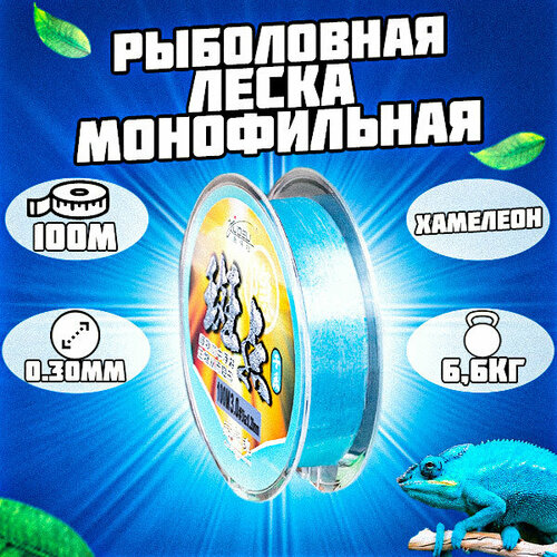 Леска монофильная рыболовная голубая. Хамелеон 100м 0.3мм