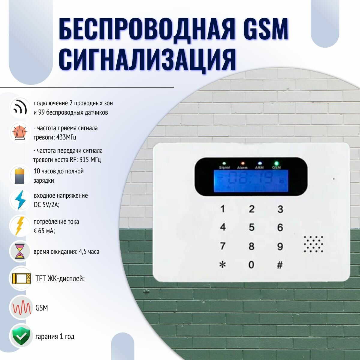 Сигнализация беспроводная GSM на 99 зон со слотом для SIM карты 433 мГц SIG0022