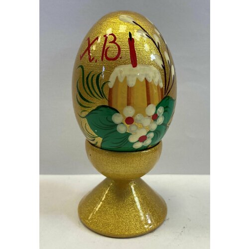 Декоративное малое расписное пасхальное яйцо на подставке, 9x4х4см, дерево, лаковая роспись, ручная работа;