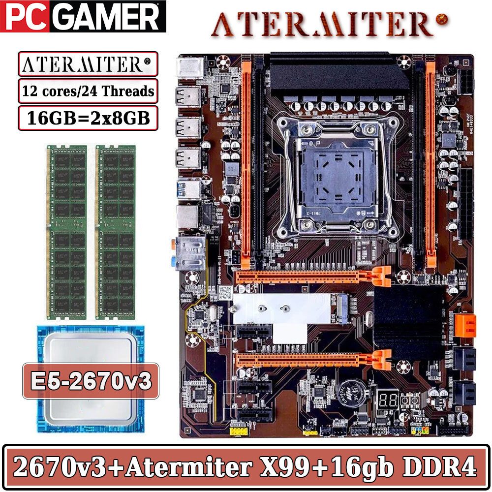 Комплект материнская плата Atermiter X99-Turbo + Xeon 2670V3 + 16GB DDR4 ECC REG