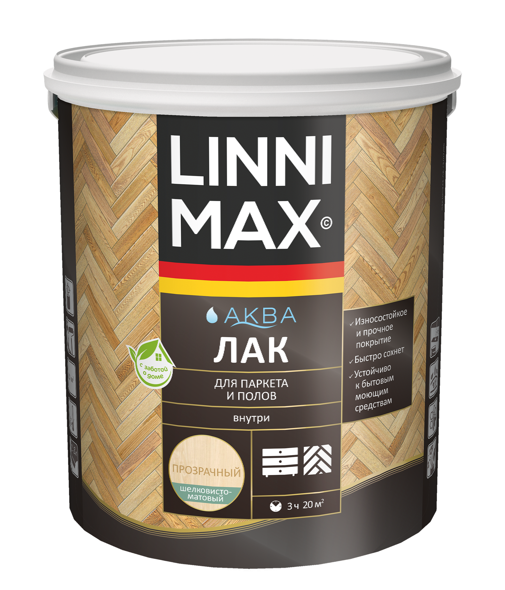 Лак водно-дисперсионный LINNIMAX Аква Лак для паркета и полов матовый 2,5 л