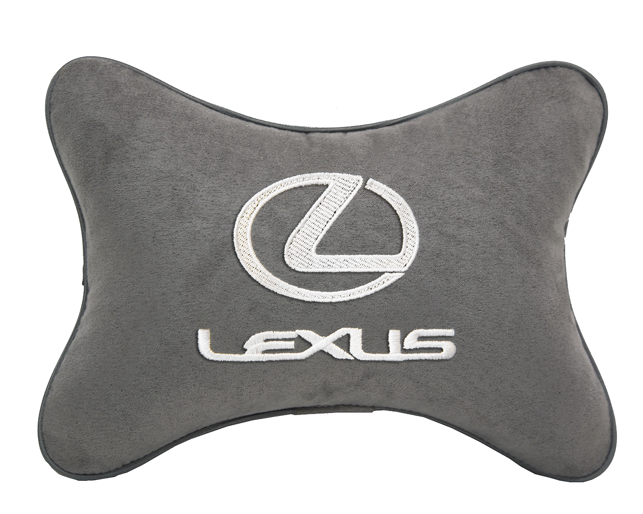 Автомобильная подушка на подголовник алькантара L.Grey с логотипом автомобиля LEXUS