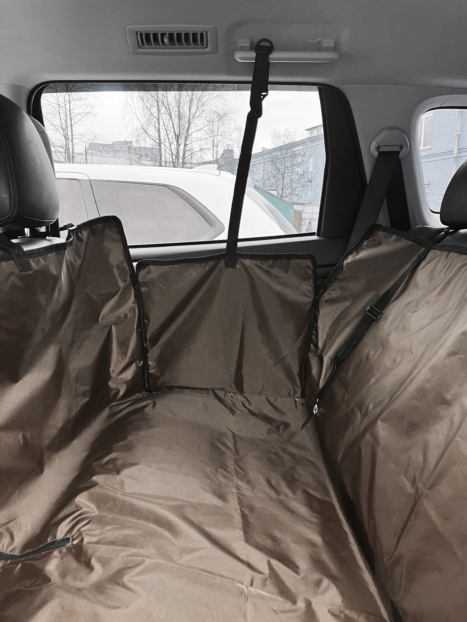 Автогамак 142#123 см XL ZOLO для перевозки собак животных в автомобиль на заднее сиденье багажник машину с боковой защитой дверей и поводком, темный шоколад