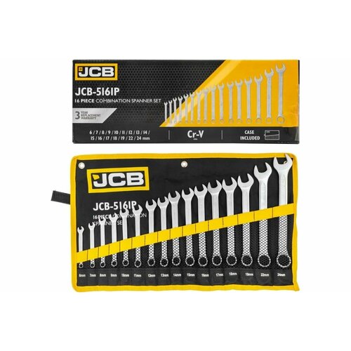 JCB Ключи комбинированные набор 16 предметов 6-19 22 24мм JCB-5161P57162 2557₽