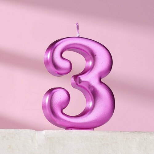 SUI Свеча для торта Европейская гигант цифра 3 7 см фиолетовый металлик 278₽