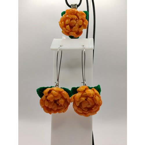 Комплект бижутерии: серьги, подвеска, шнур, оранжевый