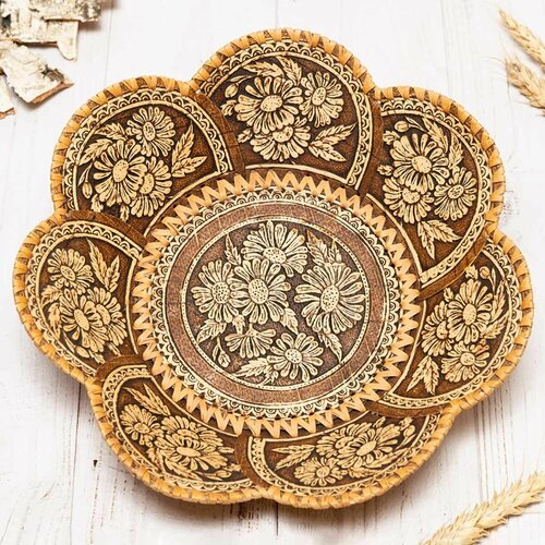 Конфетница Подсолнух, тисненая, береста, 25х25х6 см