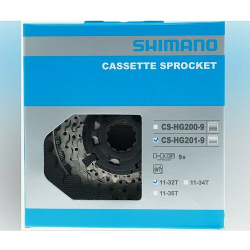 кассета shimano cs hg201 9 11 36t 9 скоростная Кассета 9 скоростей 11-32Т SHIMANO CS-HG201-9 в коробке