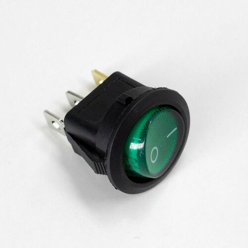 Кнопка 12V круглая с подсветкой, зеленая, 3 контакта, производитель ALMEGA