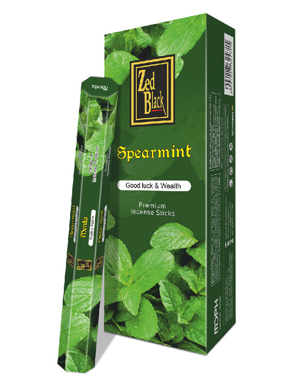 SPEARMINT Premium Incense Sticks, Zed Black (мята премиум благовония палочки, Зед Блэк), уп. 20 палочек.