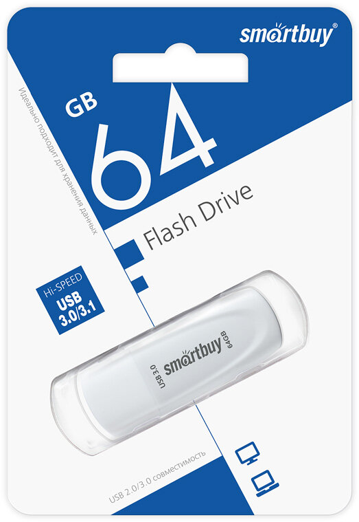 USB Flash Drive 64Gb - SmartBuy Scout USB 3.1 White SB064GB3SCW