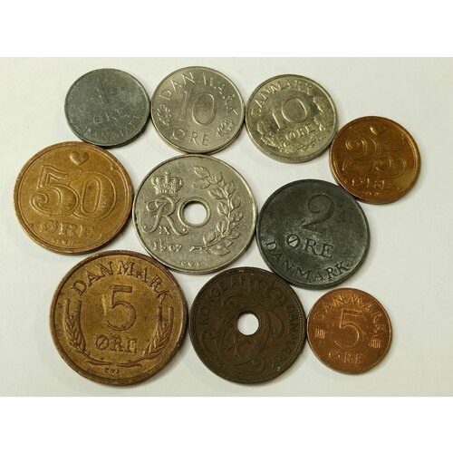 расширенная коллекция 50 монет снг без повторов по типу xf unc Набор монет Дания. 10 штук без повторов по типу. С 1927- 1990-е. Из обращения.