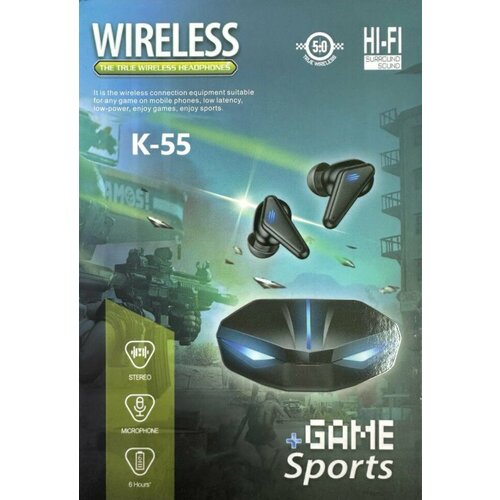 Беспроводные наушники TWS K-55 BT5040mAh 300mAh3ч черные 1199₽