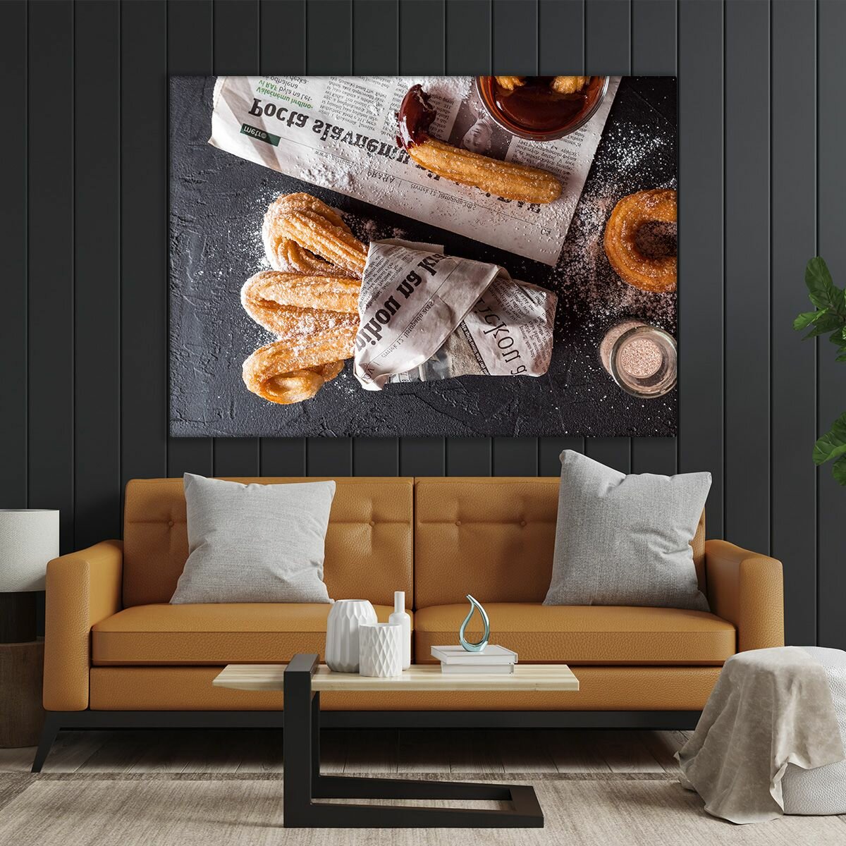 Картина на холсте (Чашка эспрессо со свежей булочкой, завтрак) 22 32 см/для интерьера/в комнату/на стену/в подарок