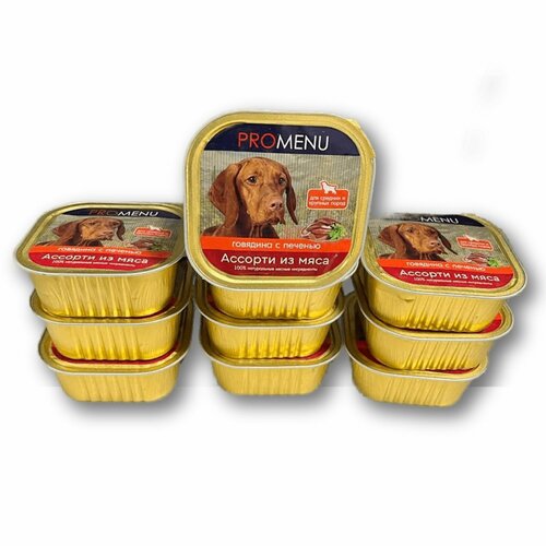 Влажный корм для собак крупных и средних пород PROMENU Ассорти c говядиной и печенью 300 г х 10 шт 1082₽