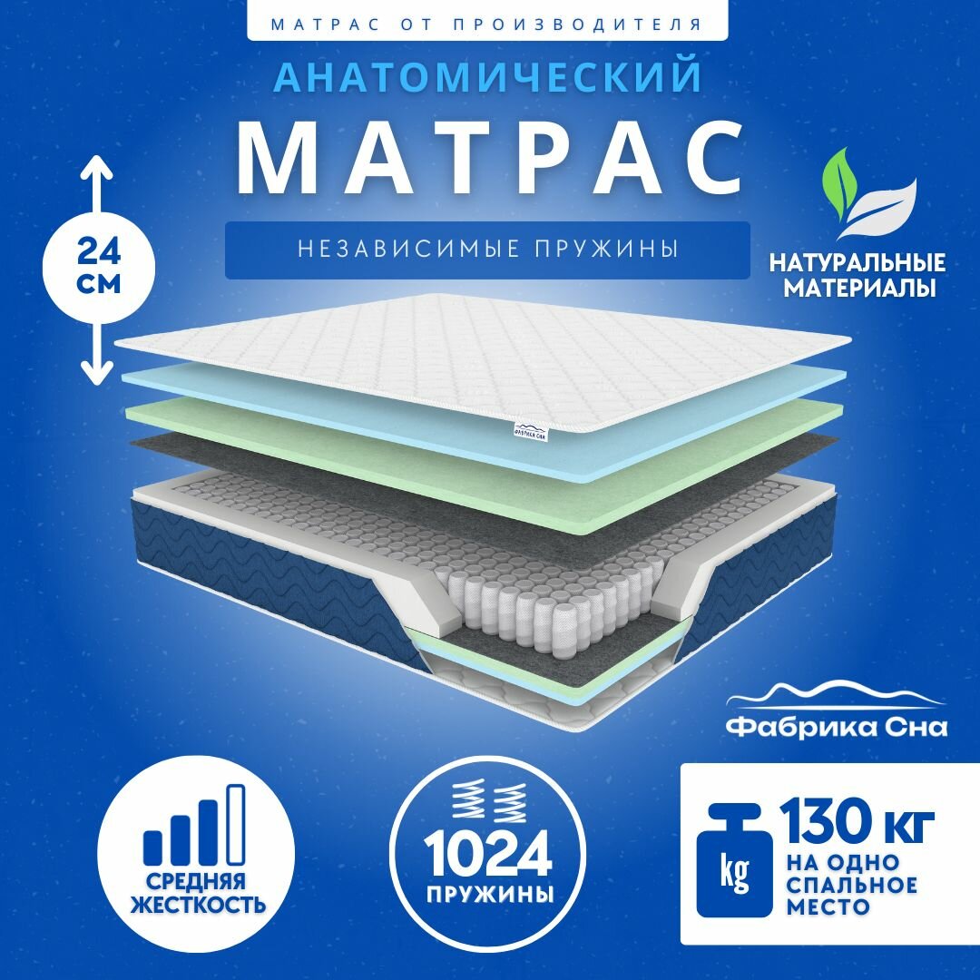 Фабрика Сна Матрас Sleep Plus, независимые пружины, средняя жесткость, анатомический, 180х200 см