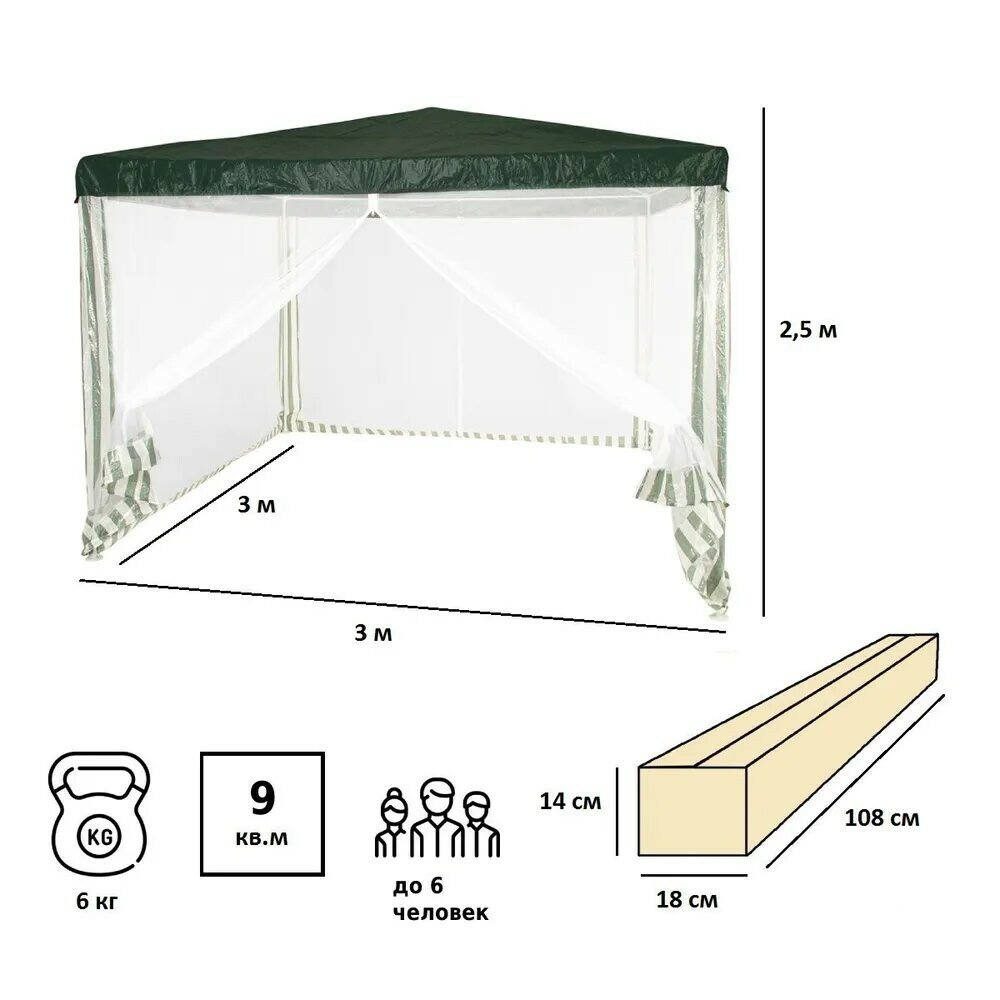 Палатка туристическая Green glade 1028 (3х3х2,5м полиэтилен) Шатер-тент