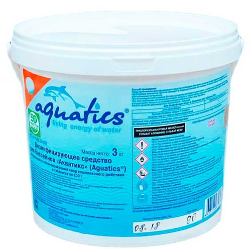 Aquatics (Каустик) комплексный, медленный хлор 3 в 1 (хлор, альгицид, коагулянт) (200г) 3 кг