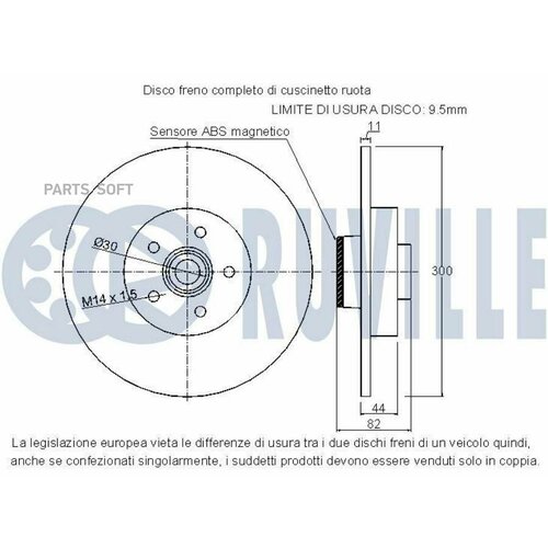 RUVILLE 221326 Диск торм зад с подшип RENAULT Laguna III 15 dCi TT escluso 15 dCi 16 16v 24935₽