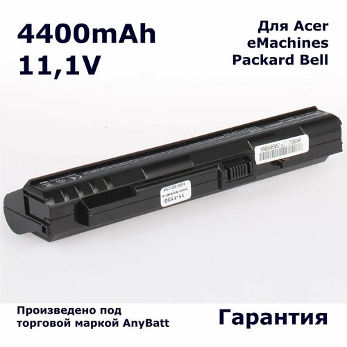 Аккумулятор AnyBatt 4400mAh, для Acer eMachines Packard Bell UM08A31 UM08A51 UM08B71 UM08A41 UM08A71 UM08A73 UM08B74 UM08A72 UM08B31 UM08B72 UM08A52 UM08B52 UM08B73 черный