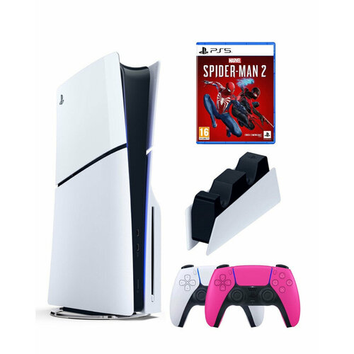 Приставка Sony Playstation 5 slim 1 Tb+2-ой геймпад(розовый)+зарядное+Человек Паук 2 игровая приставка sony playstation ps5 slim disc 1024 cfi 2000a 100061738347