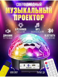 Диско шар проектор светодиодный , LED RGB светомузыка для вечеринки и танцев, управление с пульта