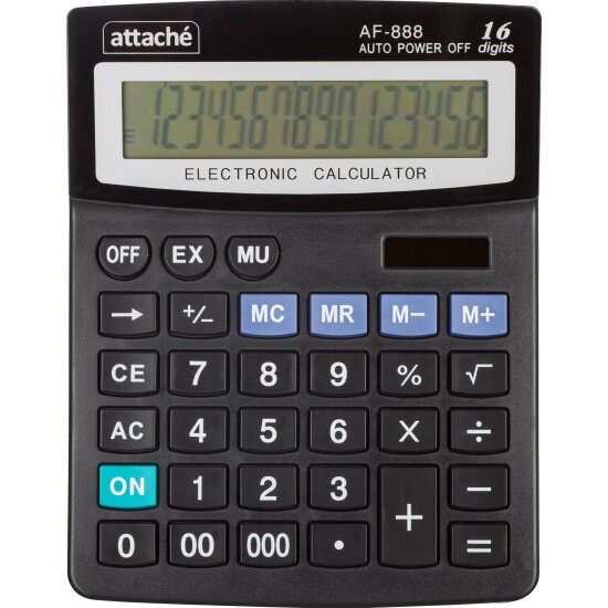 Калькулятор Attache настольный AF-888 16 разрядный черный 210x165x48 мм