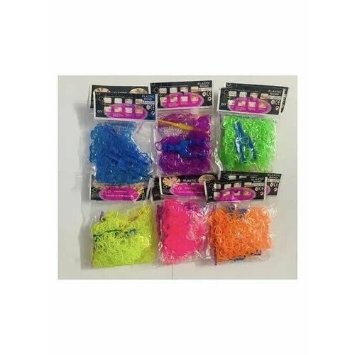 Набор резинок для плетения 6 цветов 2400 штук / Форма Сердце