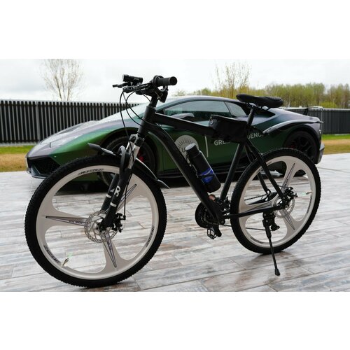 Велосипед горный RICHIESTO 26 колёса Литые диски ТРИ луча Взрослый Подростковый Спортивный черный с белыми колесами 2690000₽