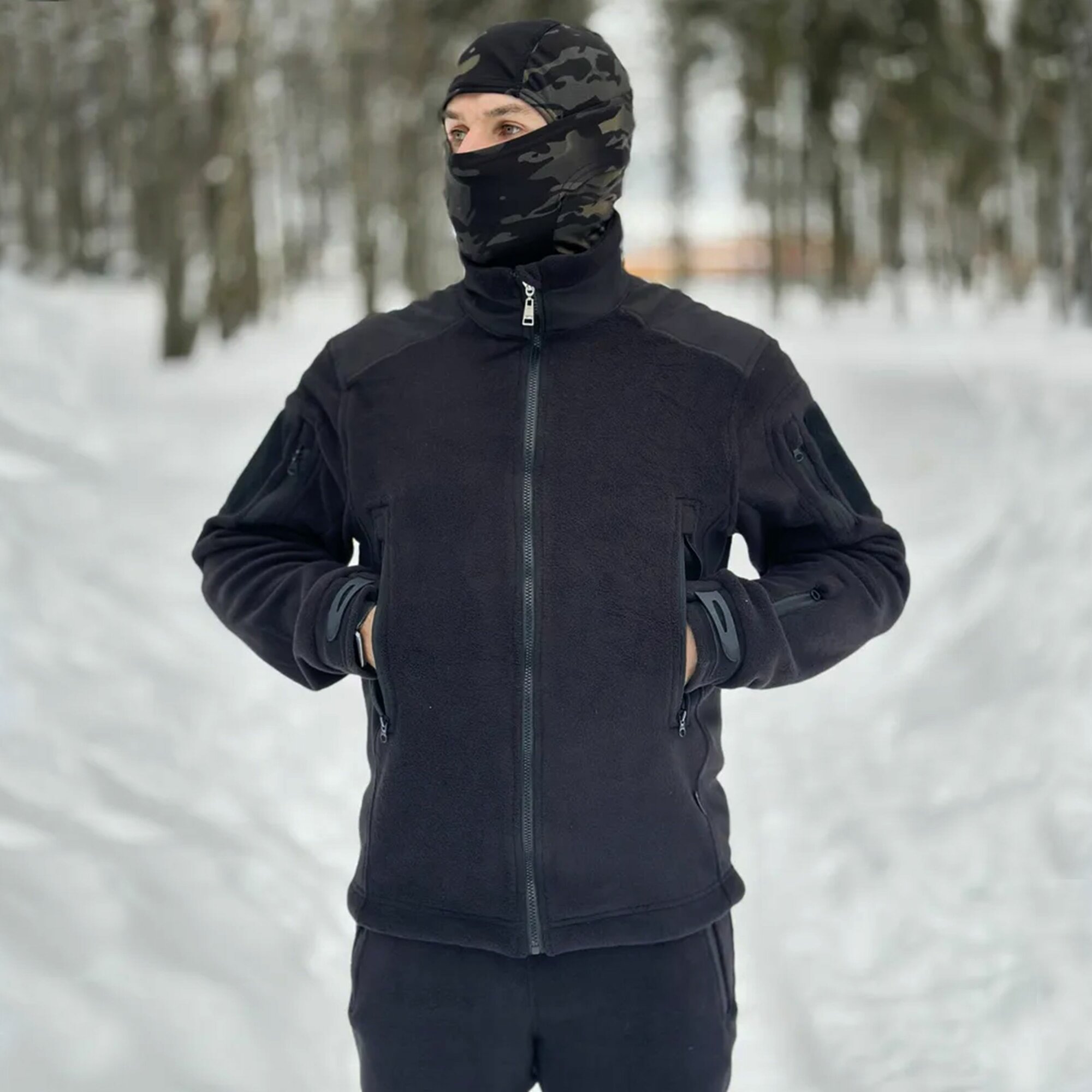 Костюм мужской флисовый "DELTA" черный / костюм на флисе демисезонный / костюм зимний на флисе