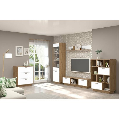 Комплект мебели для гостиной Эго МС композиция 5 Дуб Крафт ЗолотойБелый Глянец 36737₽