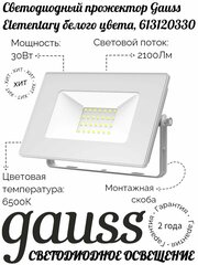 Светодиодный прожектор Gauss Elementary 30W, белый, 613120330