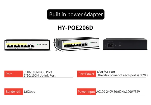 Коммутатор STEAMEMO HY Series 8 портов для IP-камер/беспроводных точек доступа/камер видеонаблюдения