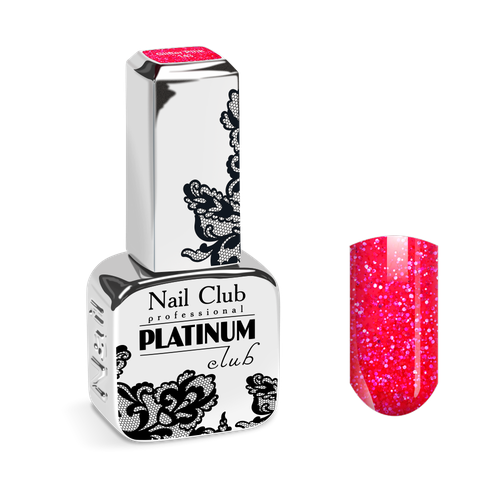 Nail Club professional Эмалевый гель-лак для ногтей с липким слоем PLATINUM CLUB 143 Glitter Pink, 13 мл.