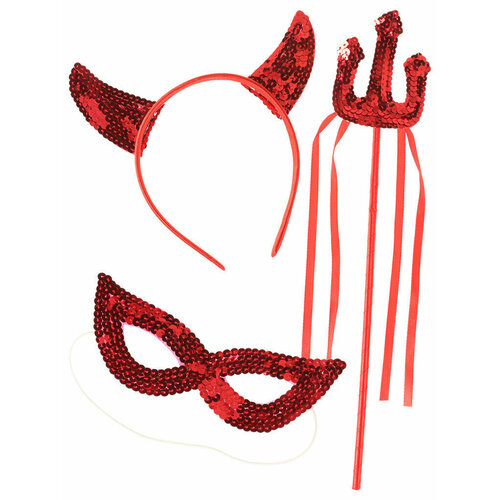 Карнавальный набор Дьявол в маске ободок , трезубец, маска. карнавальный набор посейдона парик борода трезубец 7992327