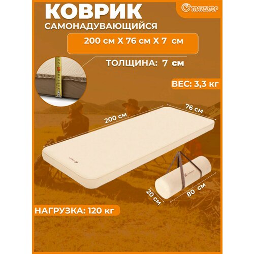 Самонадувающийся туристический коврик 76х200х7 см, Traveltop