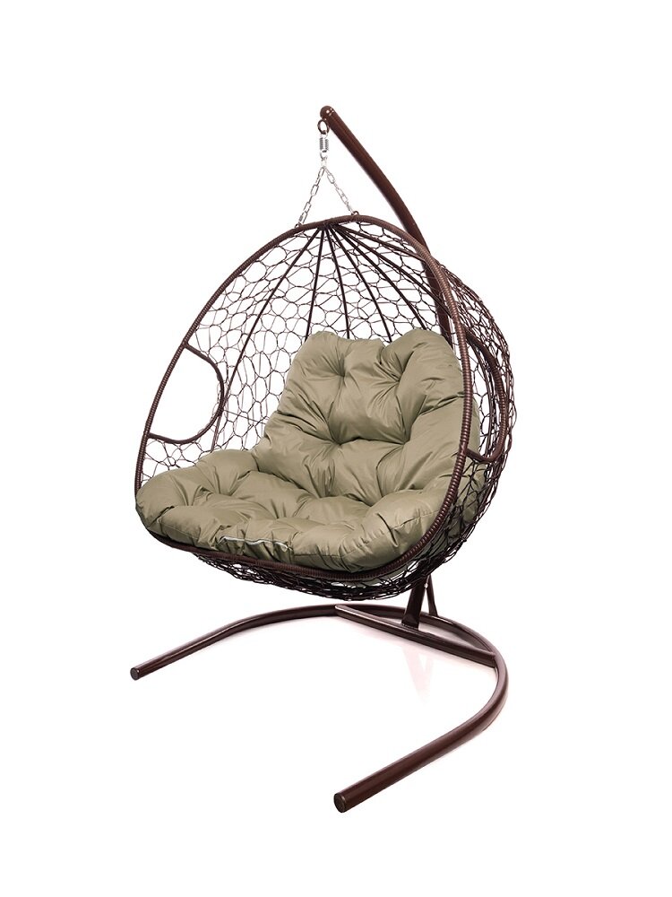 Подвесное кресло с ротангом Для компании коричневое, бордовая подушка