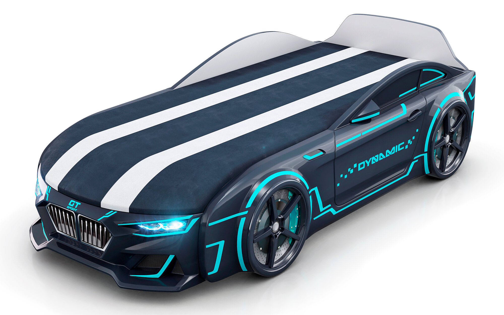 фото Romack mebel кровать-машина Dynamic М с подсветкой фар, цвет красный с ящиком