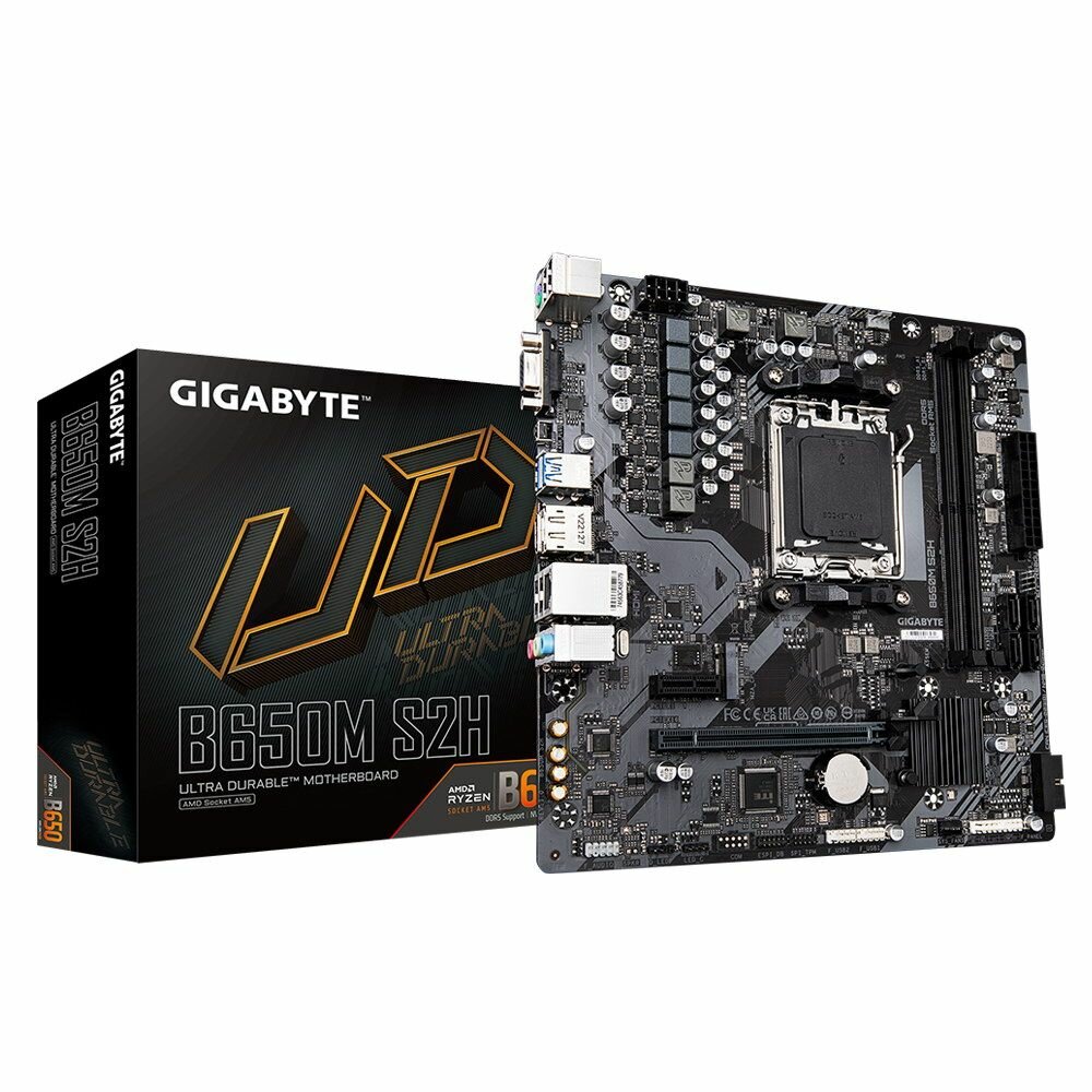 Материнская плата GIGABYTE B650M S2H, AM5, B650, 2*DDR5, DP+HDMI+D-sub, 4 SATA 6 Гб/с, M2, Audio, Gb LAN, USB 3.2, mATX (B650M S2H)